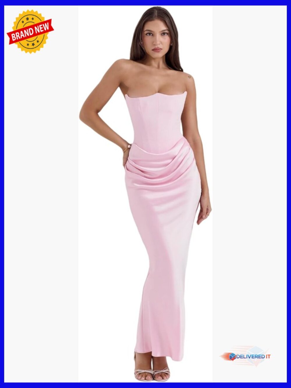 Strapless Boned Corset Satin Dress Backless Pleated Wedding Cocktail Formal